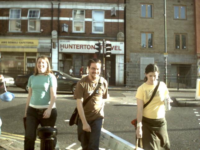 Holly, Seb, Mazzle and a big gazebo in Willesden